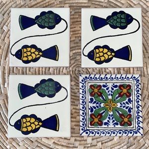 Set of 4 Hand Painted Talavera Coasters “Fish and Flowers”